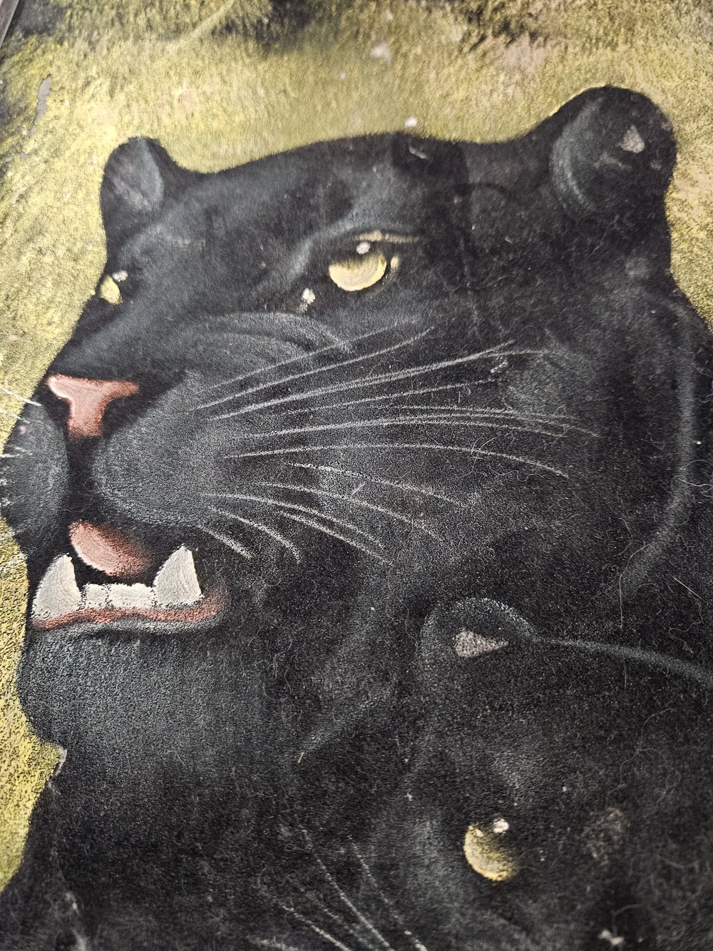 VINTAGE MCM Panther and Cub Velvet Painting Wooden Framed Artist Signed